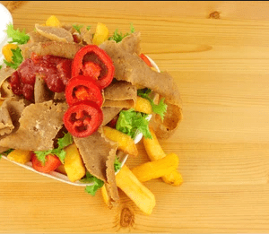 Donner Meat & Chips with sauce and salad